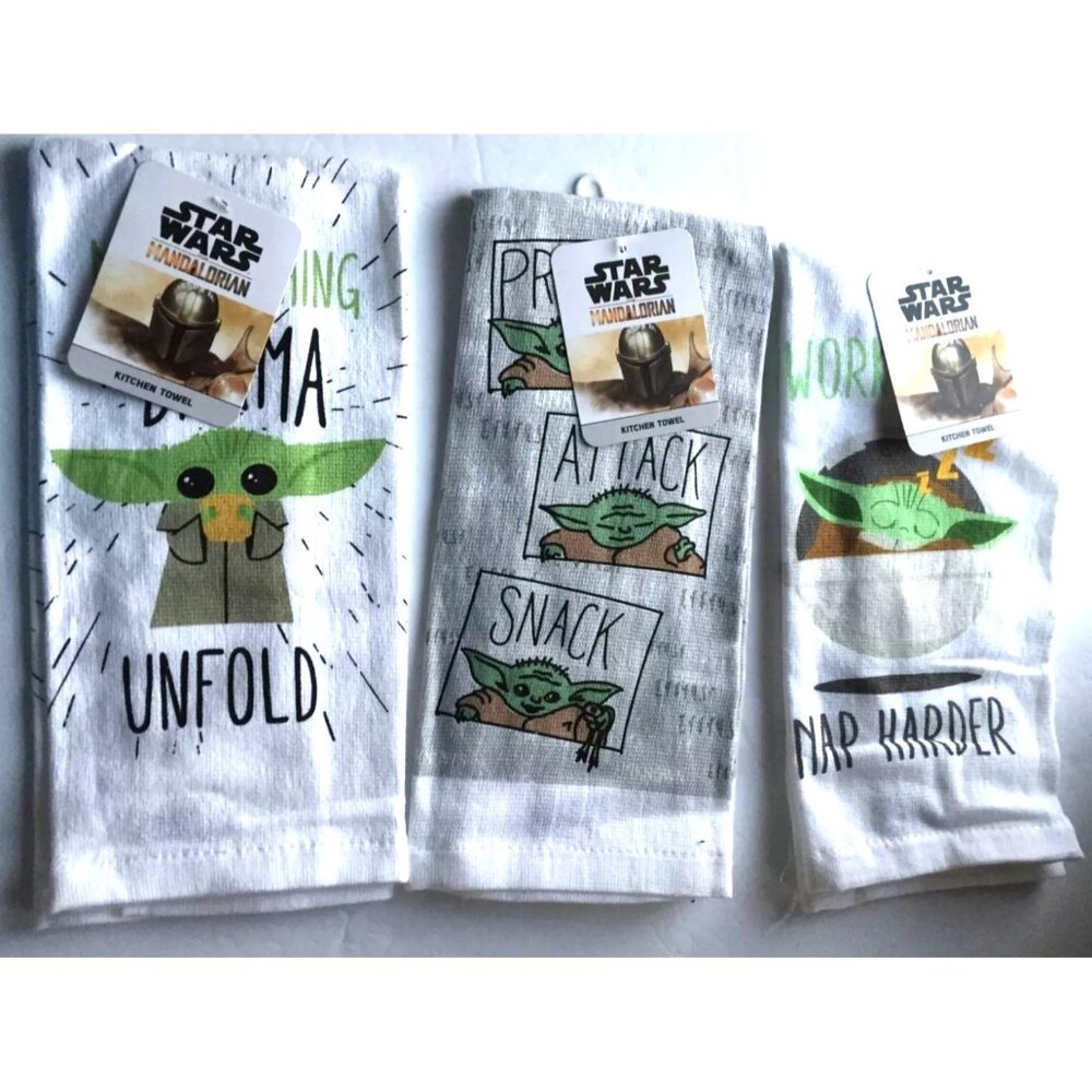 Star Wars Mandalorian Grogu Baby Yoda Kitchen Towels Set Of 3 15x25 Inches Cotto